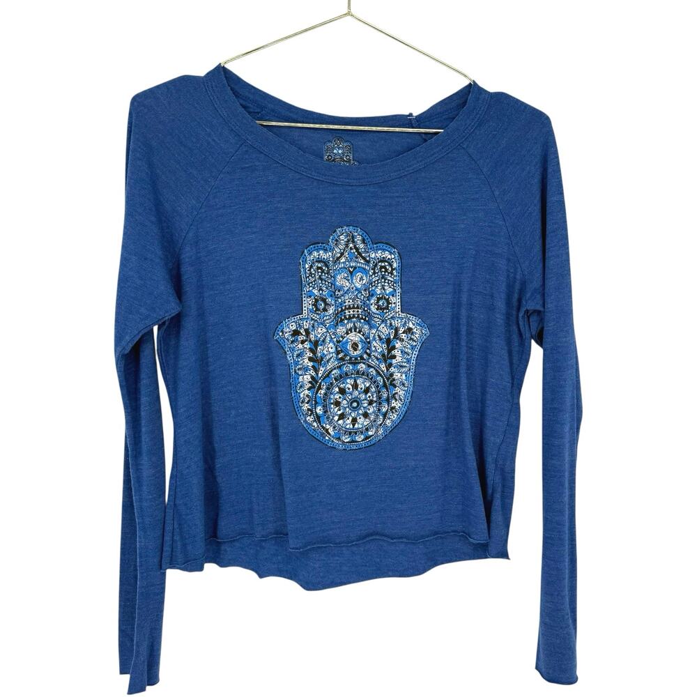 Y2K Indie Sleaze Cropped Hamsa Graphic Long Sleeve T-Shirt XL